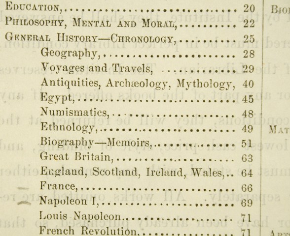 Figure 7. Detail of subject index from Alphabetical Catalouge No. 2 (“desiderata”).